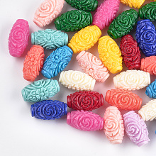 Honeyhandy Synthetic Coral Beads, Dyed, Oval with Flower, Mixed Color, 16.5x9mm, Hole: 1~2mm