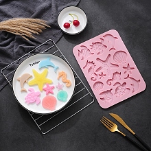 Honeyhandy Marine Organism Food Grade Silicone Molds, Baking Molds, for Chocolate, Candy, Biscuits Molds, Pink, 234x166x7.5mm