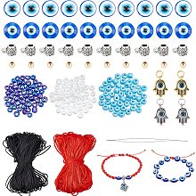 NBEADS Evil Eye Bracelet Kit, Including 100 Evil Eye Beads 50 Brass Spacer Beads 150 Glass Seed Beads 4 Hamsa Hand Pendants 20 Hangers with 52.48 Yds Nylon Threads Beading Needle for Jewelry Making