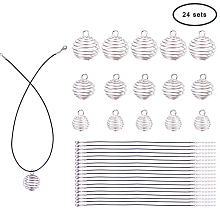 PandaHall Elite 24 Pcs Iron Spiral Bead Cages Pendants 3 Styles with 24 Strands Wax Cotton Necklace Cord 17 Inches for Jewelry Making