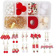 SUNNYCLUE 1 Box DIY 10 Pairs Christmas Polyester Grosgrain Ribbon Bowknot Earring Making Kits Snowflake Santa Claus Christmas Tree Enamel Pendants Charms for Xmas Earrings Making Supplies