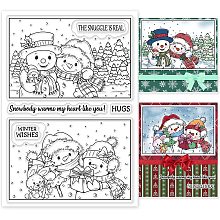 GLOBLELAND Winter Snowman Clear Stamp Rabbit Transparent Silicone Stamp Forest Rubber Stamp for Scrapbook Journal Card Making 4.3 x 6.3 Inch