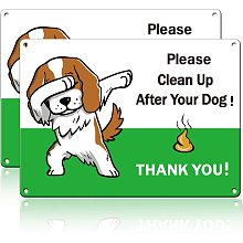 GLOBLELAND 2Pcs Please Clean Up After Your Dog Aluminum Sign Metal Sign for Yard Lawn, 10x7Inch, Waterproof and Fade Resistance