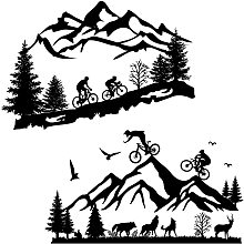 ARRICRAFT 2 Sheets/Set Wall Sticker Mountain Bike Riding Outdoor Sport Wall Decal Peak Forest Animals Pattern Vinyl Wall Art Stickers for Home Living Room Bedroom Decor 14"x23"