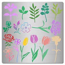 GORGECRAFT 16cm Metal Flower Leaves Stencil Rose Tulip Carnation Pattern Templates Reusable Stainless Steel Painting Stencils Journal Signs for Wood Burning Engraving Pyrography Wall DIY Crafts