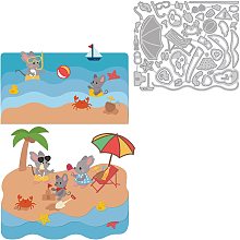 BENECREAT Beach Theme Metal Die Cuts 5.8x5 Inch Mouse Parent-Child Outdoor Activities Carbon Steel Stencils for DIY Crafts Scrapbook Album Paper Card Embossing, 0.8mm Thick