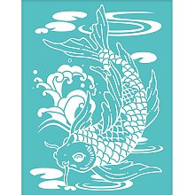 OLYCRAFT 2Pcs Self-Adhesive Silk Screen Printing Stencil Reusable Mesh Transfers Stencil Koi Theme Silk Screen Stencil for Painting on Wood and DIY T-Shirt Fabric Decoration - 7.7x5.5 inch