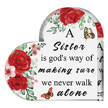 CRASPIRE Sister Heart Acrylic Sign Rose Butterfly Keepsake Birthday Gift Red Table Centerpiece Inspirational Quote Engraved Paperweight for Home Desk Decor