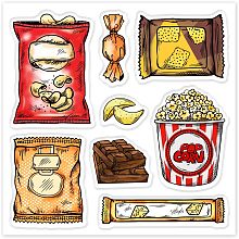 GLOBLELAND Snacks Clear Stamps Potato Chips Biscuits Chocolate Embossing Stamp Sheets Silicone Clear Stamps Seal for DIY Scrapbooking and Card Making Paper Craft Decor (Colorful)