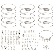 Arricraft Yilisi DIY Bangle Making Kits, with Alloy Pendants, Stainless Steel Bangles and Brass Jump Rings, Antique Silver, 2-1/2 inch~2-7/8 inch(6.5~7.4cm), 22pcs/set