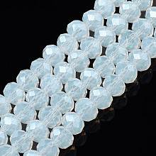 Honeyhandy Electroplate Glass Beads Strands, Imitation Jade Beads, Pearl Luster Plated, Faceted, Rondelle, Clear, 6x5mm, Hole: 1mm, about 85~88pcs/strand, 16.1~16.5 inch(41~42cm)