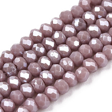 Honeyhandy Electroplate Glass Beads Strands, Pearl Luster Plated, Faceted, Rondelle, Rosy Brown, 2.5x2mm, Hole: 0.4mm, about 150~170pcs/strand, 11 inch(28cm)