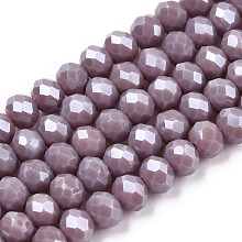 Honeyhandy Electroplate Glass Beads Strands, Pearl Luster Plated, Faceted, Rondelle, Rosy Brown, 3.5x3mm, Hole: 0.4mm, about 123~127pcs/strand, 13.7~14.1 inch(35~36cm)