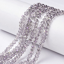 Honeyhandy Electroplate Transparent Glass Beads Strands, Half Rainbow Plated, Faceted, Rondelle, Lilac, 6x5mm, Hole: 1mm, about 92~94pcs/strand, 17~17.5 inch(42.5~43.75cm)