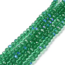 Honeyhandy Electroplate Glass Beads Strands, Half Rainbow Plated, Faceted, Rondelle, Dark Cyan, 6x5mm, Hole: 1mm, about 85~88pcs/strand, 16.1~16.5 inch(41~42cm)