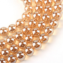 Honeyhandy Electroplate Glass Beads Strands, Rainbow Plated, Round, Sandy Brown, 4x4.5mm, Hole: 1mm, about 200pcs/strand, 30.7 inch