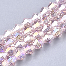 Honeyhandy Electroplate Glass Beads Strands, AB Color Plated, Faceted, Bicone, Pearl Pink, 7.5~8x7.5~8mm, Hole: 1.5mm, about 40pcs/strand, 11.81 inch