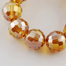 Honeyhandy Electroplate Glass Bead Strands, AB Color Plated, Faceted, Round, Sandy Brown, 12mm, Hole: 2mm, about 50pcs/strand, 22.4 inch