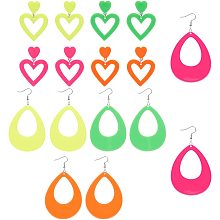 PandaHall Elite 8 Pairs 2 Style Neon Earrings 80s Retro Teardrop Heart Earrings Acrylic Dangle Drop Earrings Hollow Teardrop Heart Earrings Dangle Neon Earrings for Women Costume Party