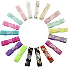 GORGECRAFT 18 Yards Fold Over Elastic Printed Ribbon Band 3/5" Sewing Stretch Elastic Trim Foldover Headband for Hair Ties DIY Sewing Crafts