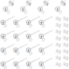 UNICRAFTALE 20pcs Silver Ball Stud Earring Stainless Steel Round Earring Findings with Loop Hypoallergenic Stud with Iron Ear Nuts for Jewelry Making 16x5mm