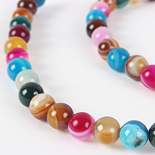 Nbeads Natural Gemstone Agate Round Bead Strands, Dyed, Mixed Color, 6mm, Hole: 1mm; about 63pcs/strand, 15.35"