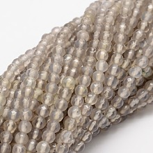 Honeyhandy Faceted Natural Agate Round Beads Strands, Dyed, Gray, 4mm, Hole: 1mm, about 92pcs/strand, 15.3 inch