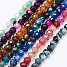 Honeyhandy Natural Agate Beads Strands, Dyed & Heated, Round, Faceted, Mixed Color, 4mm, Hole: 0.5mm, about 92pcs/strand, 14.57 inch(37cm)