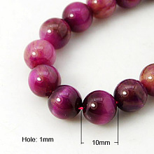 Honeyhandy Natural Rose Tiger Eye Beads Strands, Dyed & Heated, Round, Deep Pink, 10mm, Hole: 1mm