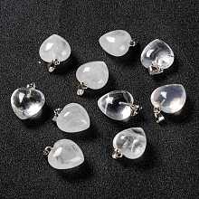 Honeyhandy Natural Quartz Crystal Pendants, with Platinum Brass Loops, Heart, 18~19x15~15.5x7.5~10mm, Hole: 6x2.5~3mm