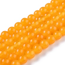 Honeyhandy Natural White Jade Beads, Round, Dyed, Orange, 6mm, Hole: 1mm, about 61pcs/strand, 14.95 inch(38cm)