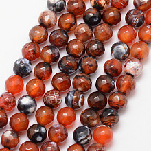 Honeyhandy Natural Fire Crackle Agate Bead Strands, Round, Grade A, Faceted, Dyed & Heated, Chocolate, 8mm, Hole: 1mm, about 47pcs/strand, 15 inch