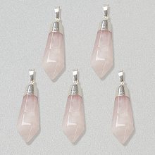 Honeyhandy Natural Rose Quartz Pendants, with Silver Brass Findings, Faceted, Bullet, 40x12x11mm, Hole: 7x5mm