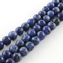 Honeyhandy Dyed Natural Sesame Jasper Round Beads Strands, Royal Blue, 8mm, Hole: 1mm, about 48pcs/strand, 14.9 inch