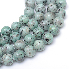 Honeyhandy Natural Sesame Jasper/Kiwi Jasper Bead Strands, Round, Medium Aquamarine, 6mm, Hole: 1mm, about 64~66pcs/strand, 15.08~15.35 inch(38.3~39cm)