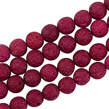 Pandahall Elite 470pcs 8mm Natural Lava Beads Cerise Chakra Bead Strand Dyed Round Gemstone Loose Beads Energy Healing Beads for Jewelry Making