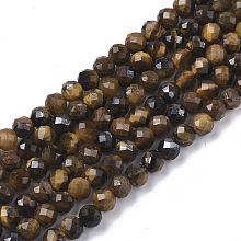 Honeyhandy Natural Tiger Eye Beads Strands, Faceted, Round, 3mm, Hole: 0.7mm, about 137pcs/strand, 15.55 inch(39.5cm)