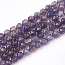 Honeyhandy Natural Amethyst Beads Strands, Faceted, Round, 1/8 inch(3mm), Hole: 0.6mm, about 110pcs/strand, 15.7 inch(40cm)