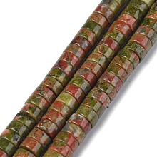 Honeyhandy Natural Unakite Bead Strands,  Heishi Beads, Flat Round/Disc, 6x3.5mm, Hole: 1mm, about 113~121pcs/strand, 14.76~15.74 inch(37.5~40cm)