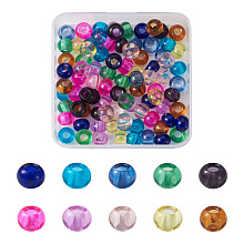 Craftdady 100Pcs 10 Colors Transparent Glass European Beads, Rondelle, Mixed Color, 14x10.5mm, Hole: 6mm, 10pcs/color