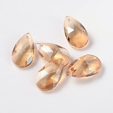 Honeyhandy Faceted Teardrop Glass Pendants, Sandy Brown, 16x9x6mm, Hole: 1mm