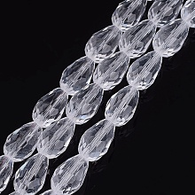 Honeyhandy Glass Beads Strands, Faceted, teardrop, Clear, 15x10mm, Hole: 2mm, about 50pcs/strand, 31 inch