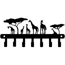 Arricraft Black Iron Wall Mounted Hooks Metal Key Holder Giraffes and Tree Pattern with 7 Hooks for Bag Clothes Key Hanging Small Wall Shelf Holder Wall Decorative About 6"x13"(15x33cm)