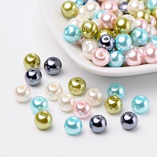 Arricraft Pastel Mix Pearlized Glass Pearl Beads, Mixed Color, 8mm, Hole: 1mm, about 100pcs/bag