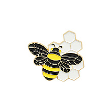 Honeyhandy Creative Zinc Alloy Brooches, Enamel Lapel Pin, with Iron Butterfly Clutches or Rubber Clutches, Bee, Golden, Colorful, 32x35mm, Pin: 1mm