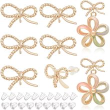 BENECREAT 12Pcs Real 18K Gold Plated Brass Bowknot Stud Earrings Finding with Vertical Loops, 925 Silver Pin and 20Pcs Plastic Ear Nuts for Earring Jewelry Making