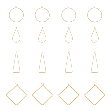 DICOSMETIC 32Pcs 4 Style Brass Pendants, Teardrop & Triangle & Rhombus & Ring, Real 18K Gold Plated, 26~38x11.5~34x0.5~1.5mm, Hole: 1.5~2.5mm, 8pcs/style