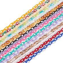 ARRICRAFT Handmade Opaque Acrylic Paperclip Chains, Drawn Elongated Cable Chains, Mixed Color, 8~20.5x6~11x1.5~2.5mm, 340~430mm/strand