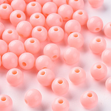 Honeyhandy Opaque Acrylic Beads, Round, Light Salmon, 8x7mm, Hole: 2mm, about 1745pcs/500g