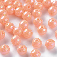 Honeyhandy Opaque Acrylic Beads, AB Color Plated, Round, Light Salmon, 10x9mm, Hole: 2mm, about 940pcs/500g